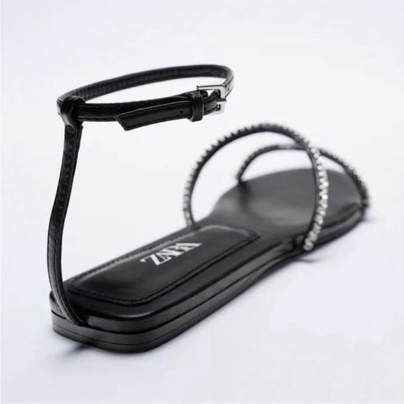 Zara NWT Strappy Black Rhinestone Sandals size 38 / 7.5 - Picture 4 of 10